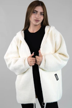 Жіноча кофта з альпаки молочна модна з капюшоном one size (2631275)