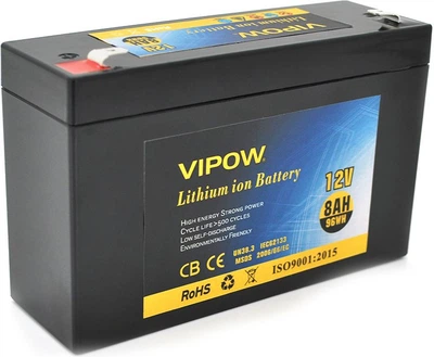 Акумуляторна батарея Vipow літієва 12 V 8A з елементами Li-ion 18650 з вбудованою ВМС платою (3S4P) (VP-1280LI)