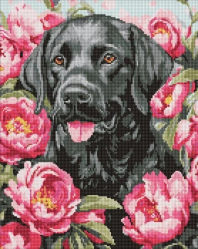 Алмазна мозаїка Собака у півоніях ©art_selena_ua 40x50 AMO20084 Ідейка