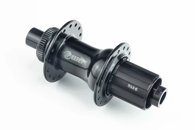 Втулка задняя MTB алюминиевая 14Gx32H под кассету 8-10зв, Disk-brake Center Lock, пром-подшипники, крепл. под ось 12мм, чёрная WB-241
