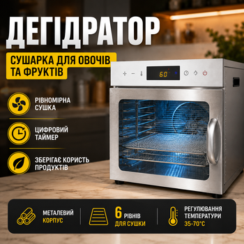 Дегидратор-сушилка для овощей и фруктов VEN-1597, металлический корпус, цифровой таймер, LED дисплей