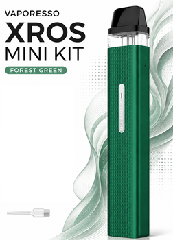 Pod система Vaporesso XROS Mini Kit Forest Green вейп 1000 мАч Вапорессо Хрос многоразовая электронка 0.8 Ом Мини Кит 2 мл зелёный
