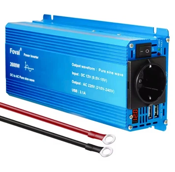 Інвертор Foval 1300w/2600w 12-220v pure sine чистий синус, перетворювач напруги 12в 220в