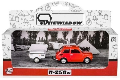 Model kolekcjonerski Daffi Fiat 126p + Przyczepa Niewiadów Krótka 1:43 K-614 16146 Czerwony (5905422116146)