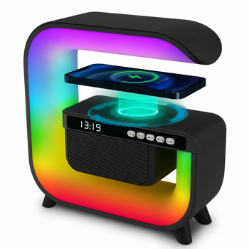 Ночник настольный аккумуляторный RGB с колонкой беспроводной зарядкой подключением по Bluetooth таймером 15W (484301-Prob) Черный