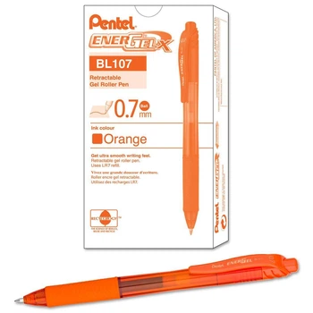 Гелевая ручка Pentel EnerGel RT BL107-F, 0,7 мм, оранжевый чернила, набор 12 шт.