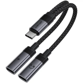 Перехідник ACEFAST J14 USB-C to 2xUSB-C 60W 3А 0.15 м для заряджання, передачі аудіо та даних Чорний