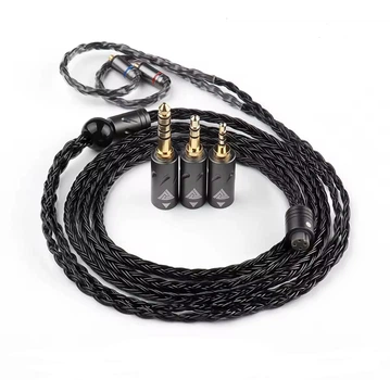Кабель для наушников QKZ Q1 MAX MMCX - 16-и жильный кабель с сменными Jeck 2.5/3.5/4.4 Black