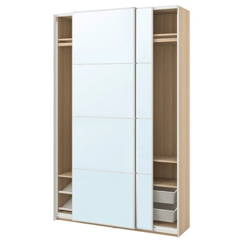 PAX/AULI Шафа з розсувними дверима, білий дуб/дзеркало, 150x44x236 см IKEA