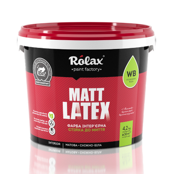 Фарба акрилова Rolax Mattlatex стійка до миття сніжно-біла 4.2 кг