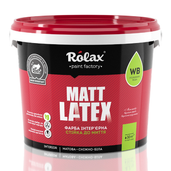 Фарба акрилова Rolax Mattlatex стійка до миття сніжно-біла 1.4 кг