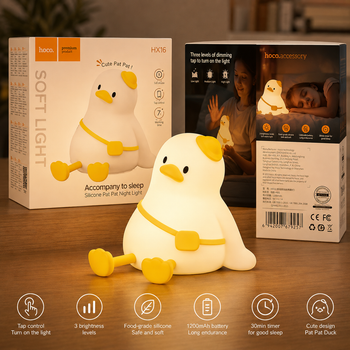 Детский силиконовый ночник-светильник HOCO HX16 2W 1200mAh Silicone lamp Duck