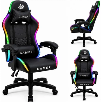 Комп'ютерне крісло Bonro Gamer з LED підсвіткою чорного кольору (B-149) (42401219)