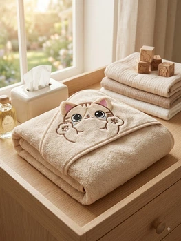 Полотенце уголок котёнок. Цвет бежевый. Размер 90*90. Арт 501-243-90