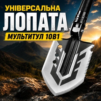 Універсальна туристична складна лопата-мультитул 10 в 1 розбірна в чохлі