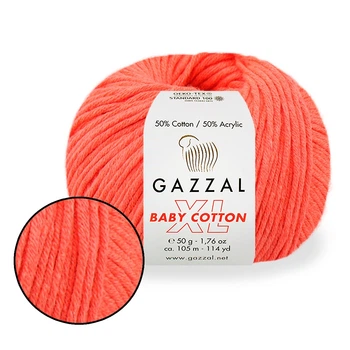 Пряжа Gazzal XL Baby Cotton, Оранжевый №3459, нить 50г/105м Газзал Беби Коттон ХЛ вязание, полухлопок для спиц и крючка
