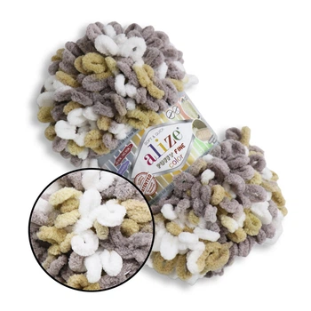 Alize Puffy Fine Color, №6403 (100г/14м) плюшевая фантазийная пряжа с готовыми петлями для вязания руками пледа игрушек и балаклавы, Ализе Пуффи Файн