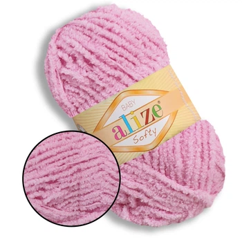 Пряжа для в'язання Alize Softy, Світло-рожевий №185, 100% мікрополіестер, 50 г, 115 м - плюшева нитка для спиць і гачка (іграшки, одяг, пледи)