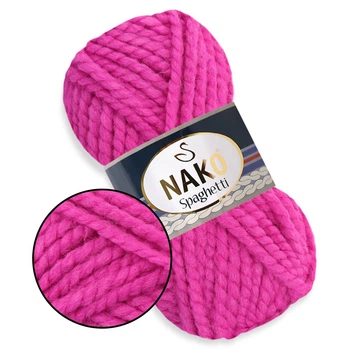 Nako Spaghetti, Розовый №5571, полушерстяная пряжа, 100 г / 60 м, 25% шерсть / 75% акрил, для шапок, снудов, объемных джемперов и кардиганов