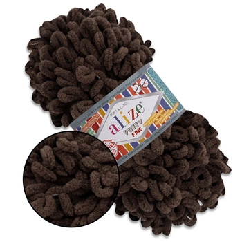 Alize Puffy Fine, Каштан №26 (100г/14м) плюшевая нитка с готовыми петлями для вязания руками пледа игрушек и балаклавы, Ализе Пуффи Файн