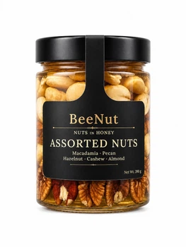 Орехи в меду BeeNut Assorted Nuts 390 г (Макадамия, пекан, фундук, кешью, миндаль)