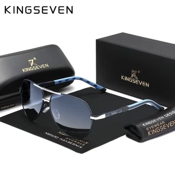 Брендовые мужские солнцезащитные поляризационные очки KINGSEVEN голубые прозрачные, высший уровень защиты от ультрафиолета UV400