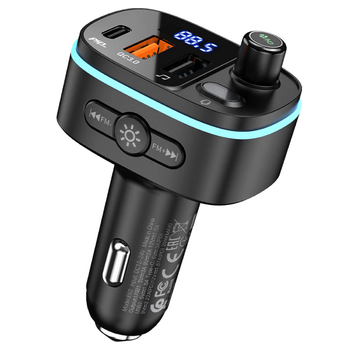 FM трансмиттер и автомобильное зарядное устройство 3.0A PD20W Bluetooth 5.0 Hoco E62 черный