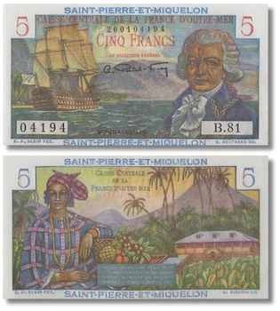 Банкнота 5 франків Сен П'єр і Мікелон 1950 рік UNC