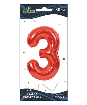 Цифра фольгированая Pelican, "3" Красная 80см Красный Pelican (830843)