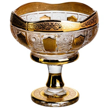 Фруктовница стеклянная на ножке тарелка для фруктов Bohemia Gold 26 см ваза для фруктов Золотистый