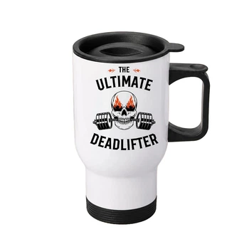 Термочашка автомобільна з принтом Deadlifter 450 мл біла