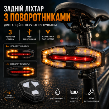 Поворотники для велосипеда BL-WRC з пультом бездротовим 20 яскравих світлодіодів