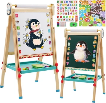 Детский мольберт 2в1 Arkmiido FBT04 с бумагой, двусторонняя (доска + маркерная), регулируемая