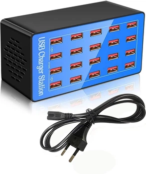Зарядная станция Balabaxer 20 портов USB 100W/20A синяя для смартфонов и планшетов
