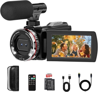 Відеокамера ZIMOCE HDV900PRO 4K 60FPS, 48MP, 21X Zoom, мікрофон, 2 акумулятори, карта 64GB