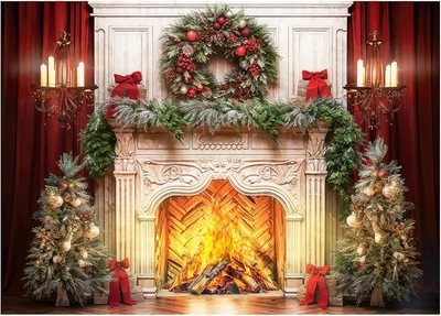 Новогодняя фотозона-фон AIIKES 7x5FT Christmas Firellace (модель XY206)