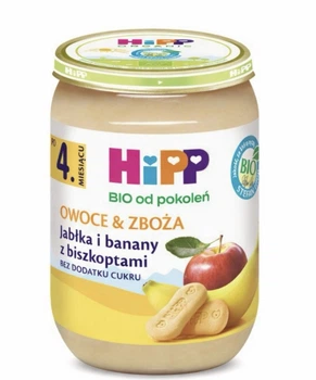 Дитяче фруктово-злакове пюре HiPP BIO Яблуко та банан із бісквітом від 4 місяців 190 г