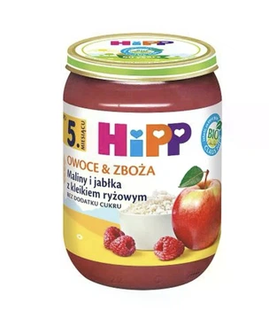 Дитяче фруктово-злакове пюре HiPP BIO Малина та яблуко з рисовими пластівцями від 5 місяців 190 г
