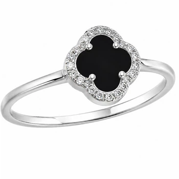 Кольцо серебряное Клевер с ониксом и фианитами Silver Style 19 р. (112116.80 sku:2300104031343)