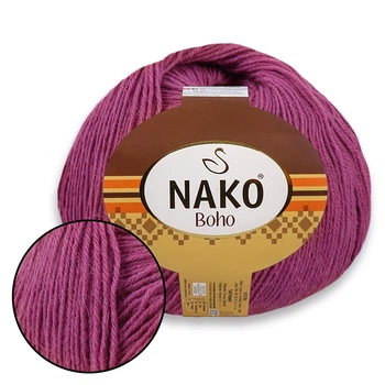 Пряжа Nako Boho, Фуксія №569 напіввовняна нитка для в'язання джемперів, кофт, рукавичок, шкарпеток, шапок, шарфів та інших зимових виробів