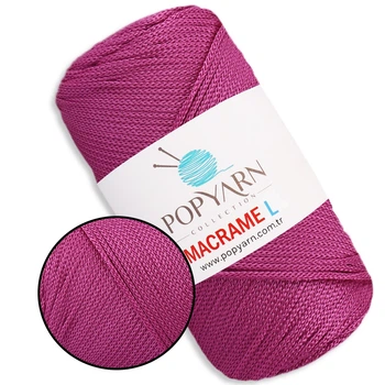 Шнур для макраме Popyarn Macrame L, Рожевий №224, 200 г/190 м, 100% поліпропілен - для в'язання сумок, килимків, кошиків, панно, декору