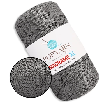 Шнур для макраме Popyarn Macrame XL, Сірий №606, 250 г / 125 м, 100% поліпропілен - для в'язання сумок, килимків, кошиків, панно, декору