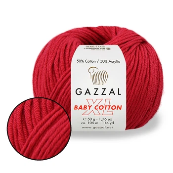 Пряжа Gazzal XL Baby Cotton, Красный №3439, нить 50г/105м Газзал Беби Коттон ХЛ вязание, полухлопок для спиц и крючка