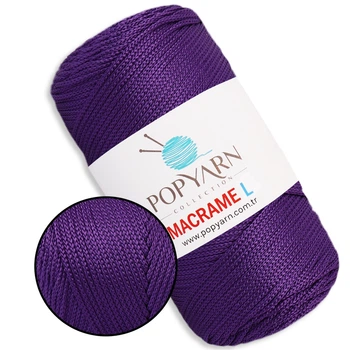 Шнур для макраме Popyarn Macrame L, Фіолет №523, 200 г/190 м, 100% поліпропілен - для в'язання сумок, килимків, кошиків, панно, декору