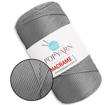 Шнур для макраме Popyarn Macrame L, Світло-сірий №605, 200 г/190 м, 100% поліпропілен - для в'язання сумок, килимків, кошиків, панно, декору