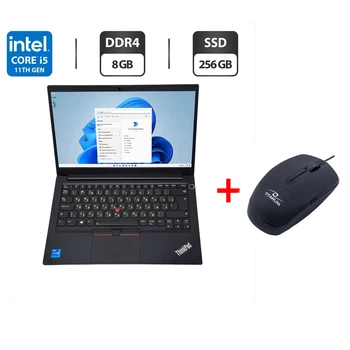 Ультрабук Б-класс Lenovo ThinkPad E14 Gen2 / 14" (1920x1080) IPS / Intel Core i5-1135G7 (4 (8) ядра по 4.2 GHz) / 8 GB DDR4 / 256 GB SSD / Intel Iris Xe Graphics / WebCam / Windows 11 Pro б/у + Подарок Проводная мышка USB / Wireless