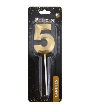 Свічка цифра 3D для торта "5", золото 5см (863205)