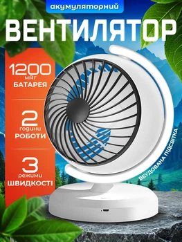 Вентилятор Акумуляторний Безшумний, 3 режими роботи, з Підсвічуванням KEIVING