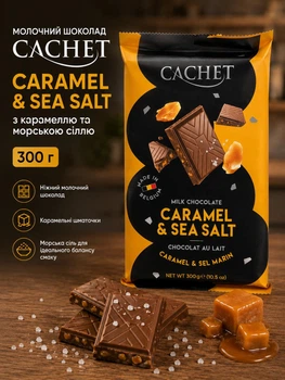Молочний шоколад Cachet Caramel & Sea Salt з карамеллю та морською сіллю, 300 г