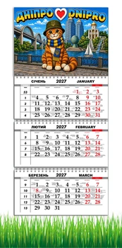 Календарь настенный квартальный на 2027 год на три пружины, Apriori, Города Украины , Днепр , Котик , 29,7х61см